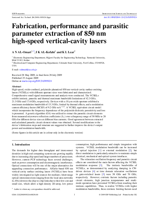(PDF) Fabrication, performance and parasitic parameter extraction of ...