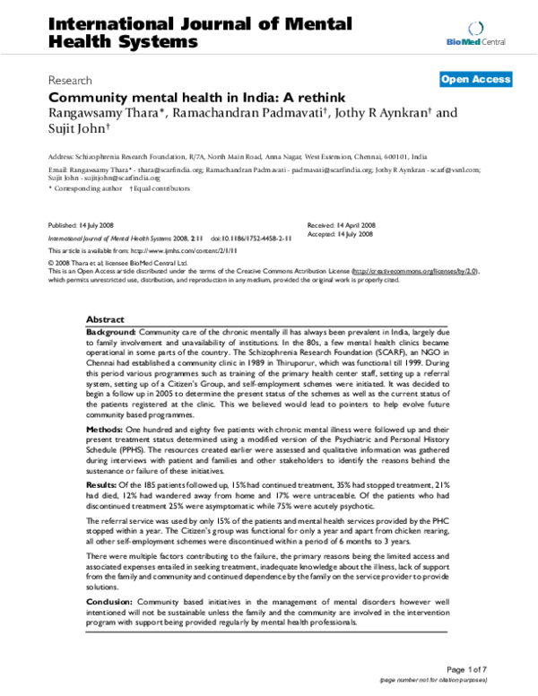 (PDF) Community mental health in India: A rethink