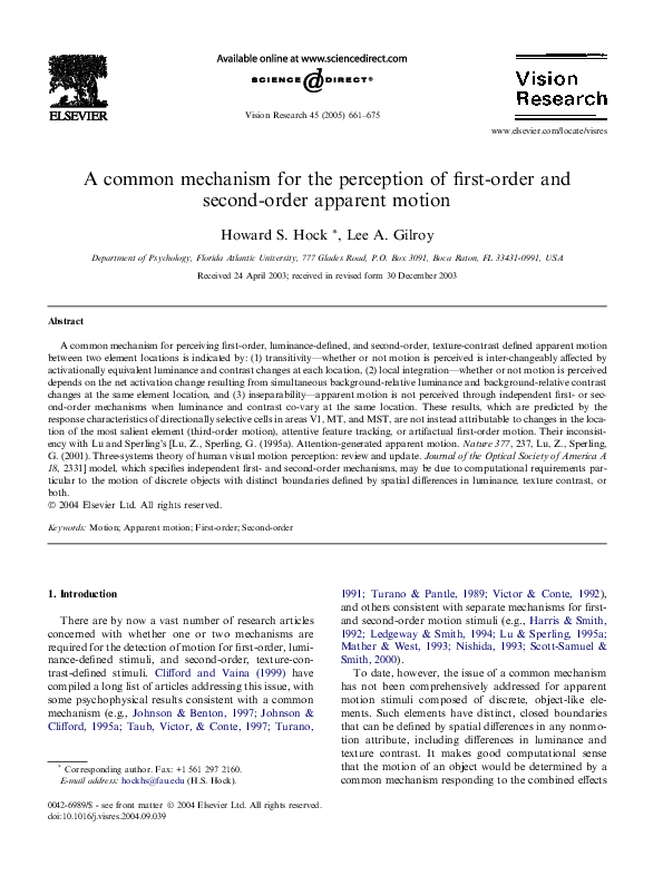 (PDF) A common mechanism for the perception of first-order and second ...