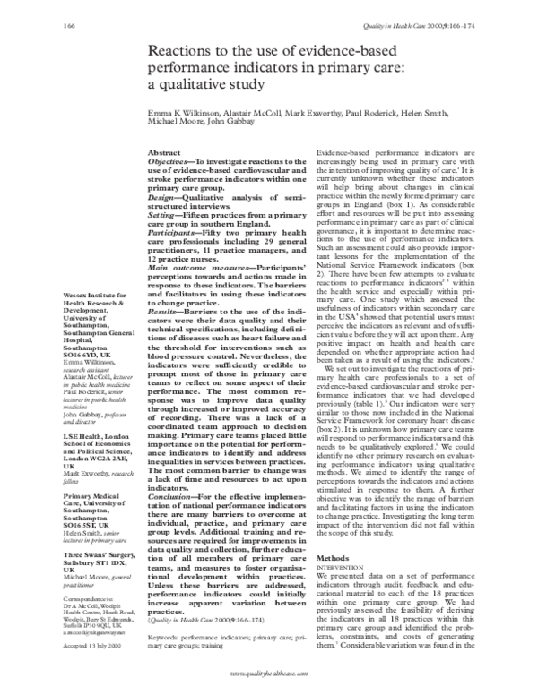 (PDF) Reactions to the use of evidence-based performance indicators in ...