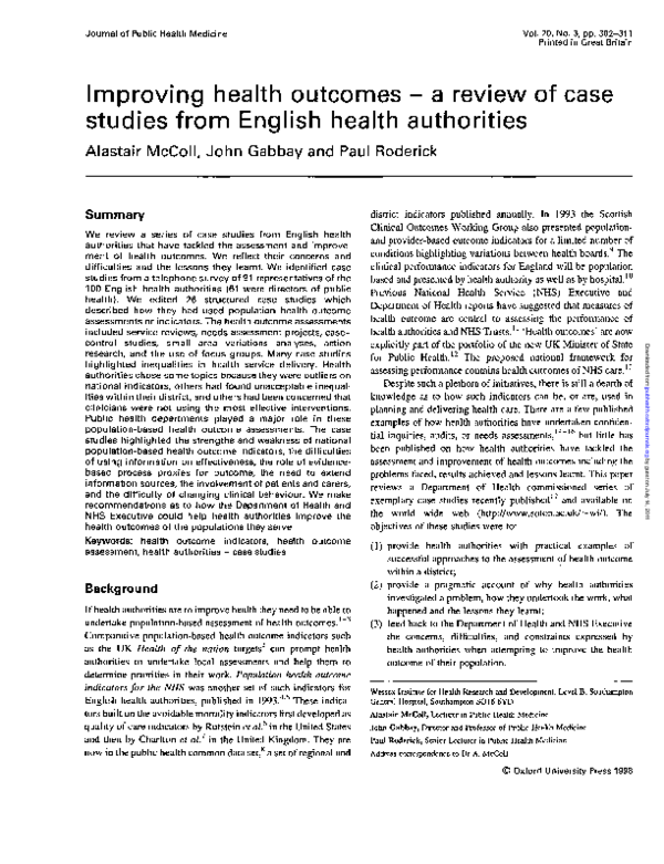 (PDF) Improving health outcomes - a review of case studies from English ...