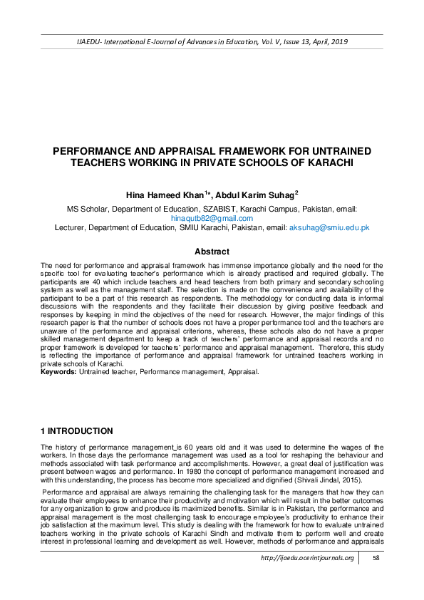 (PDF) Performance and Appraisal Framework for Untrained Teachers ...