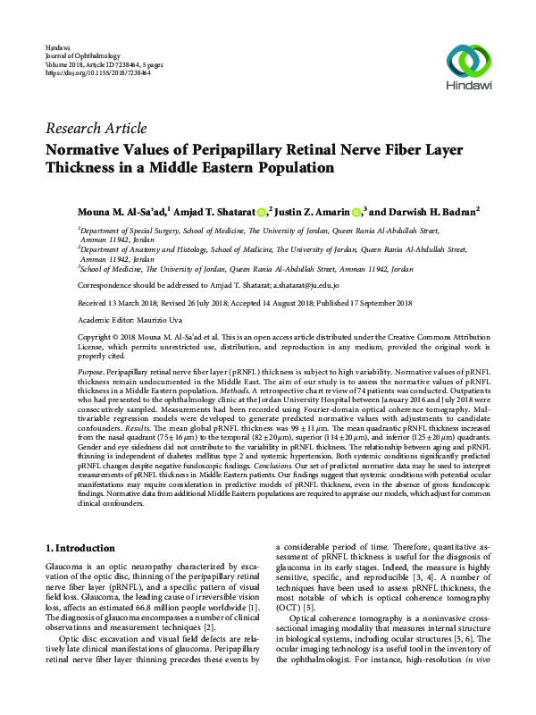 (PDF) Normative Values of Peripapillary Retinal Nerve Fiber Layer ...