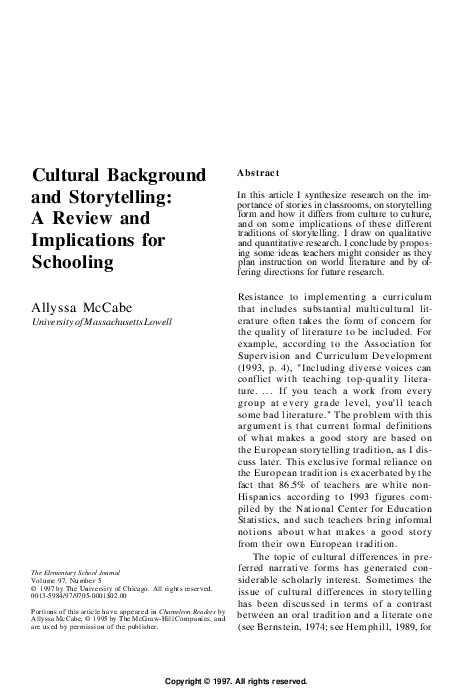 (PDF) Cultural Background and Storytelling: A Review and Implications ...