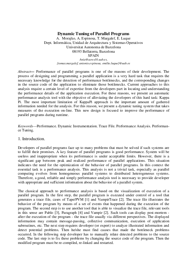 (PDF) Dynamic tuning of parallel programs