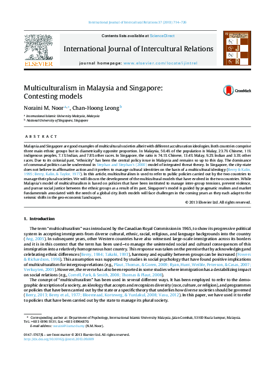 (PDF) Multiculturalism in Malaysia and Singapore: Contesting models
