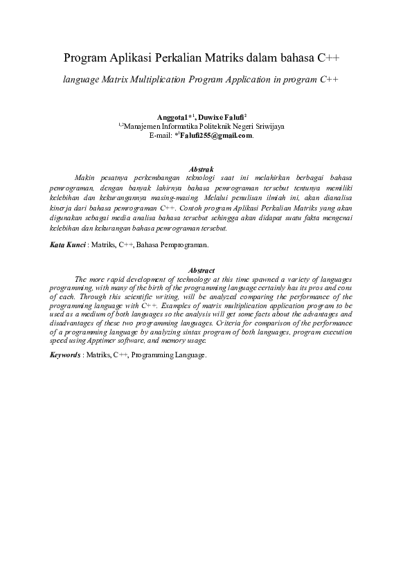 (DOC) Program Aplikasi Perkalian Matriks dalam bahasa C++