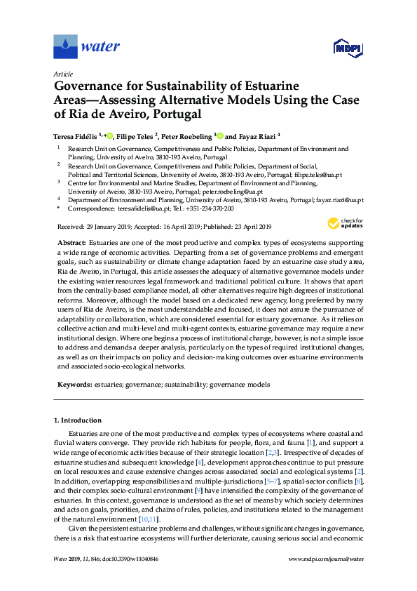  PDF Governance For Sustainability Of Estuarine Areas Assessing 
