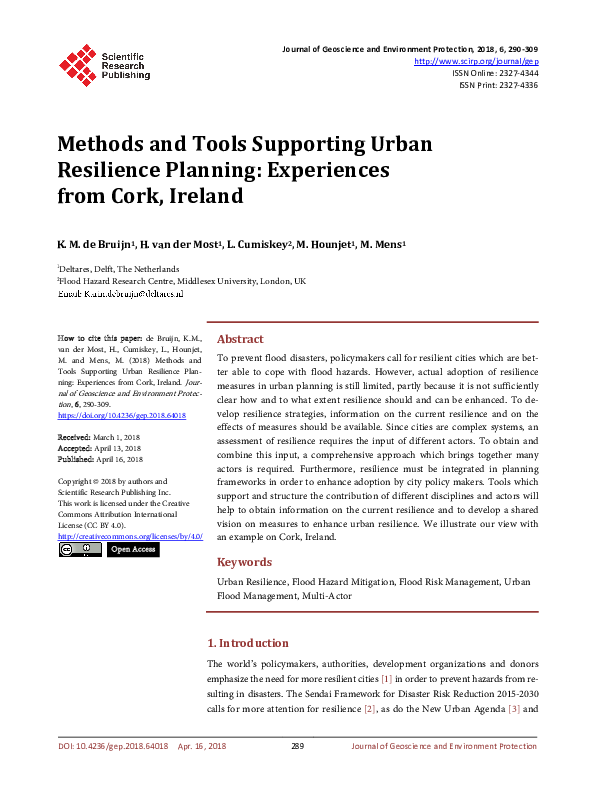 (PDF) Methods and Tools Supporting Urban Resilience Planning ...
