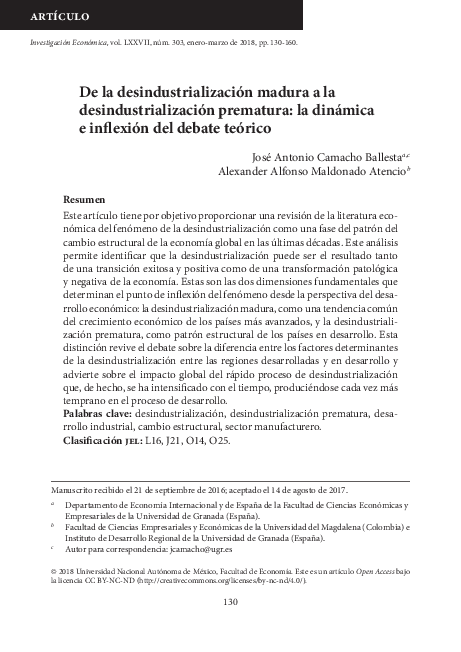 De La Desindustrialización Madura a La Desindustrialización Prematura: La Dinámica e Inflexión Del Debate Teórico
