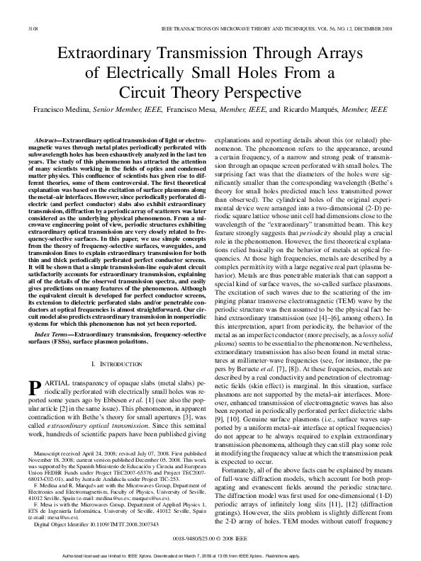 (PDF) Extraordinary transmission through arrays of electrically small ...