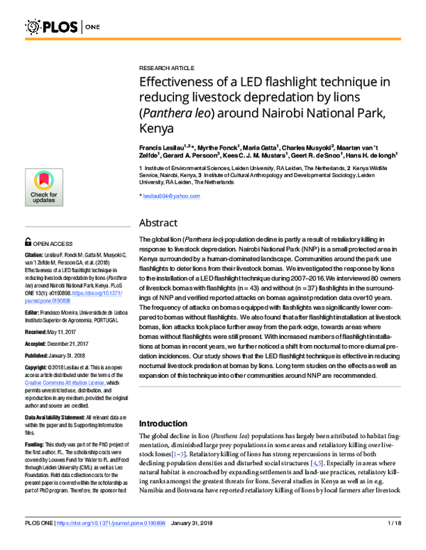 (PDF) Effectiveness of a LED flashlight technique in reducing livestock ...