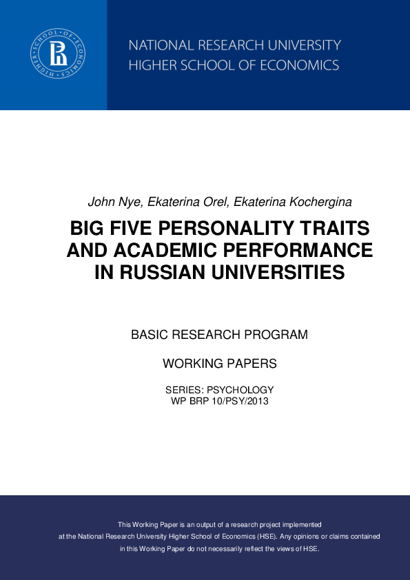 (PDF) Big Five Personality Traits and Academic Performance in Russian ...