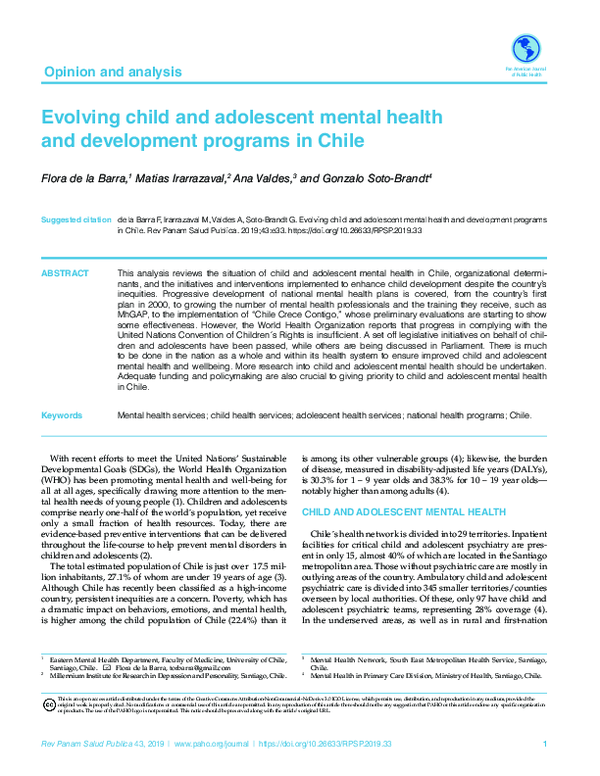 (PDF) Evolving child and adolescent mental health and development ...