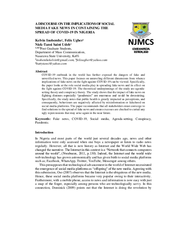 (PDF) A Discourse on the Implications of Social Media Fake News in ...