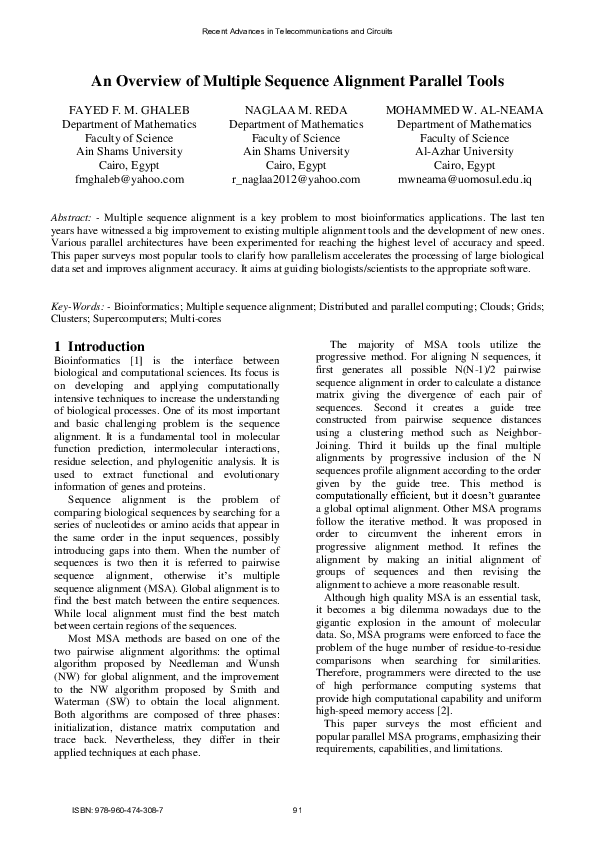 (PDF) An Overview of Multiple Sequence Alignment Parallel Tools