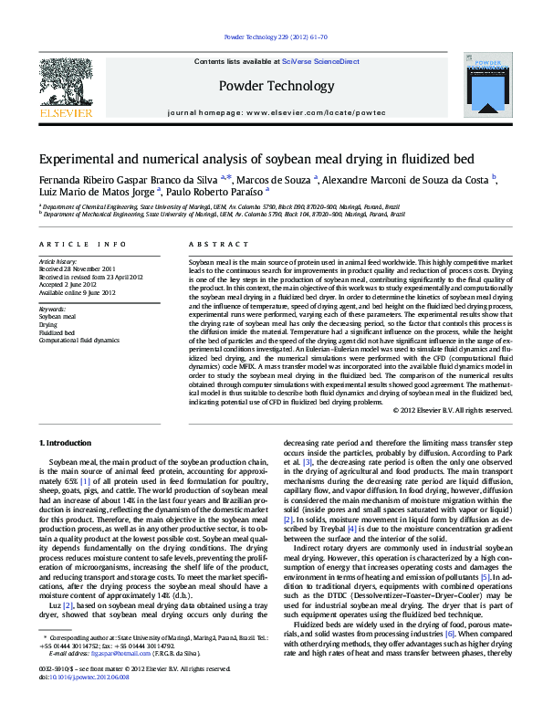 (PDF) Experimental and numerical analysis of soybean meal drying in ...