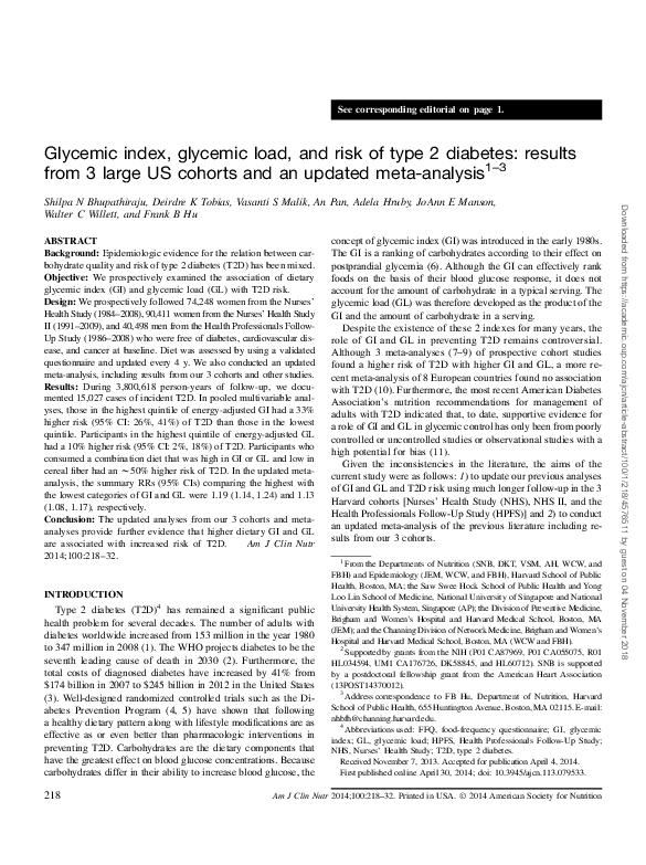 (PDF) Glycemic index, glycemic load, and risk of type 2 diabetes ...