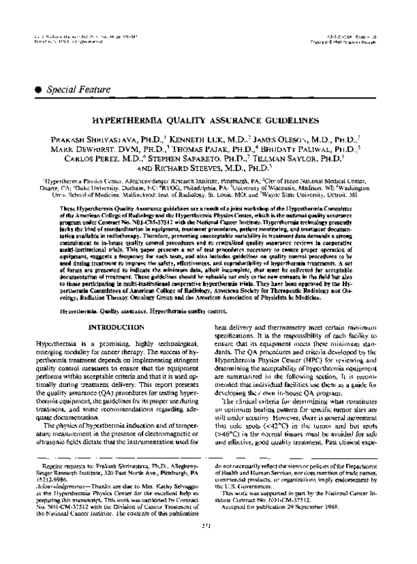 (PDF) Hyperthermia quality assurance guidelines