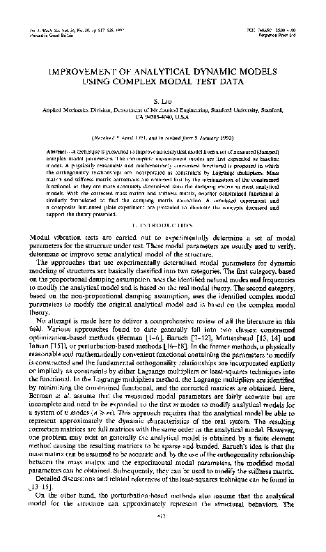 (PDF) Improvement of analytical dynamic models using complex modal test ...