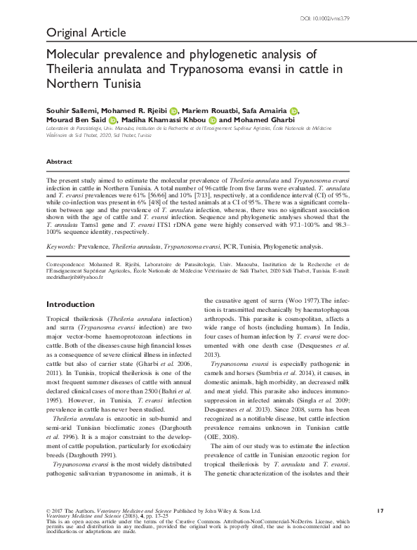 (PDF) Molecular prevalence and phylogenetic analysis of Theileria ...
