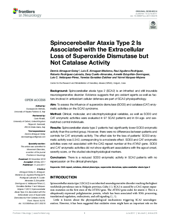 (PDF) Spinocerebellar Ataxia Type 2 Is Associated with the ...