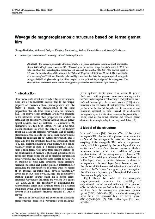 (PDF) Waveguide structure based on ferrite film Vladimir Berzhansky