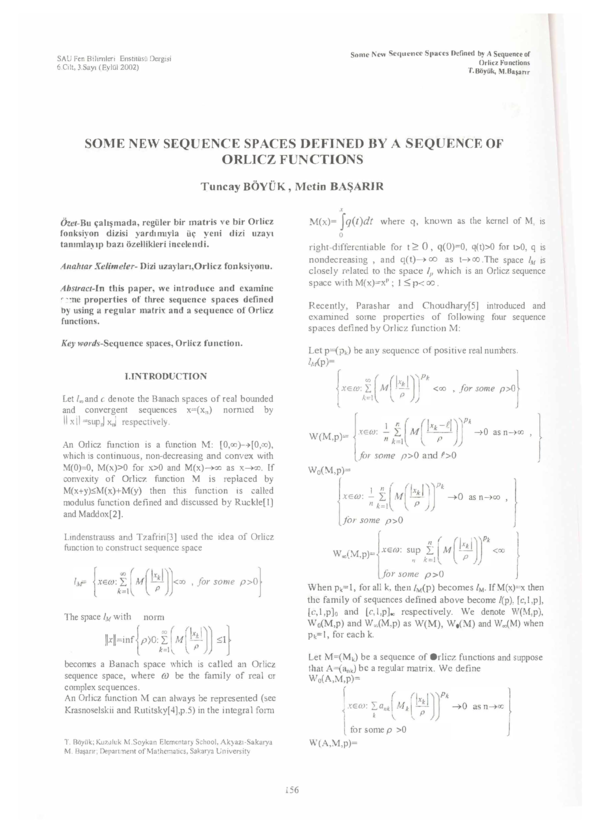 (PDF) Some New Sequence Spaces Defined by a Sequence of Orlicz Functions