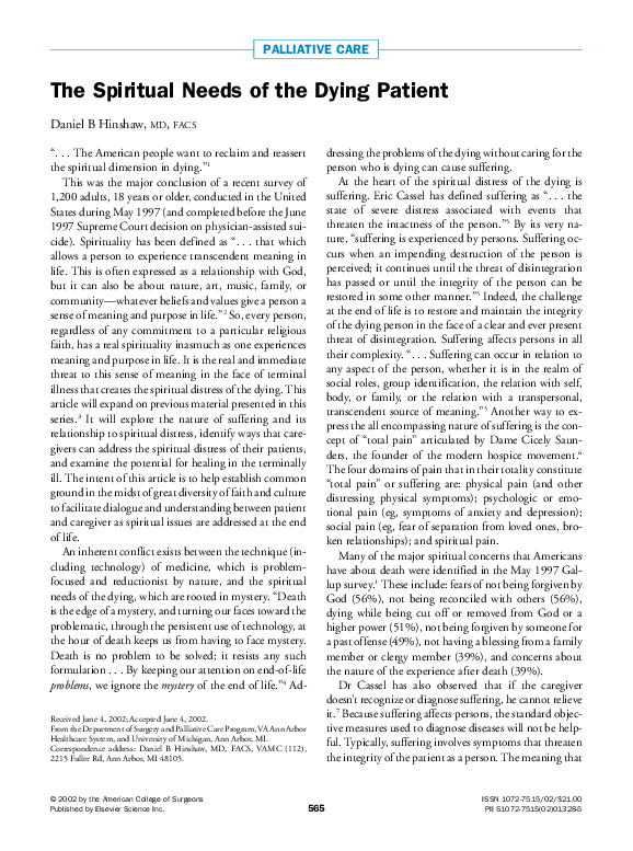 (PDF) The spiritual needs of the dying patient