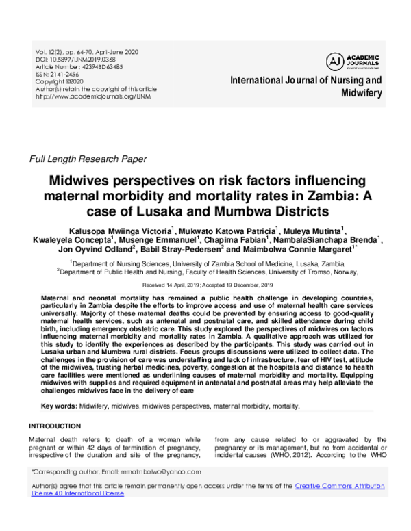 (PDF) Midwives perspectives on risk factors influencing maternal ...