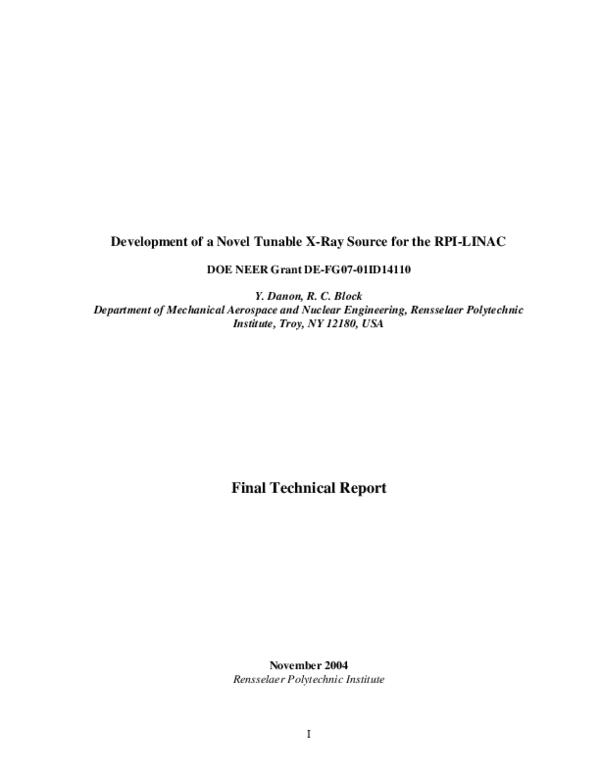 (PDF) Development of a Novel Tunable X-Ray Source for the RPI-LINAC