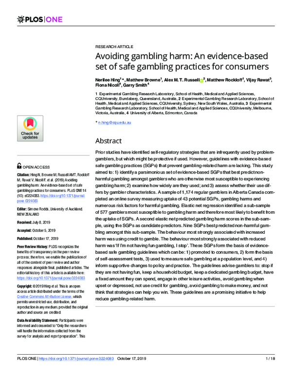 (PDF) Avoiding gambling harm: An evidence-based set of safe gambling ...