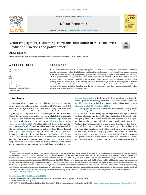 (PDF) Youth employment, academic performance and labour market outcomes ...