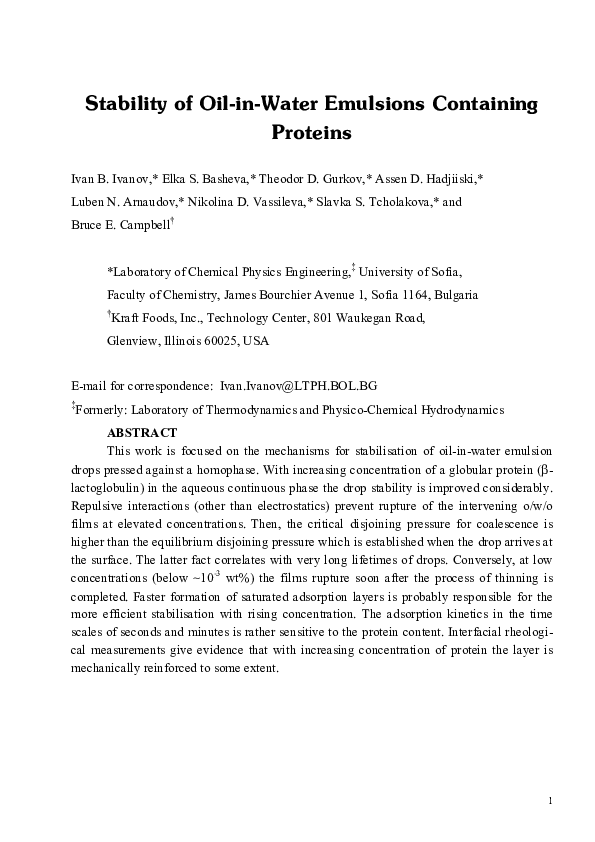 (PDF) Stability of oil-in water emulsions containing protein