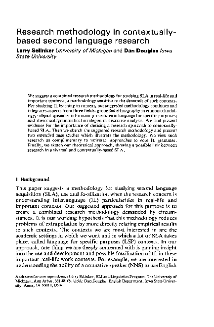 (PDF) Research methodology in contextually- based second language research