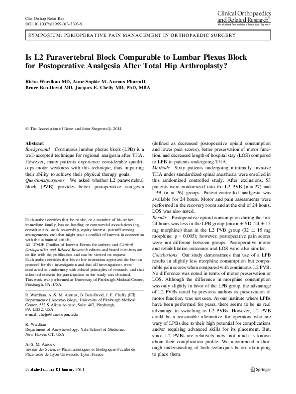 (PDF) Is L2 Paravertebral Block Comparable to Lumbar Plexus Block for ...