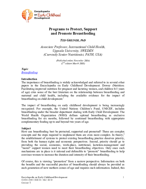 (PDF) Programs to protect, support and promote breastfeeding