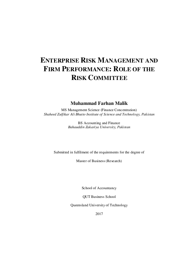 (PDF) Enterprise Risk Management and Firm Performance