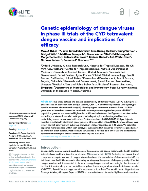 (PDF) Genetic epidemiology of dengue viruses in phase III trials of the ...