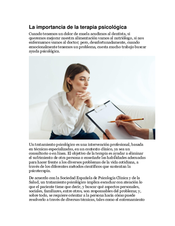 (PDF) La importancia de la terapia psicologica