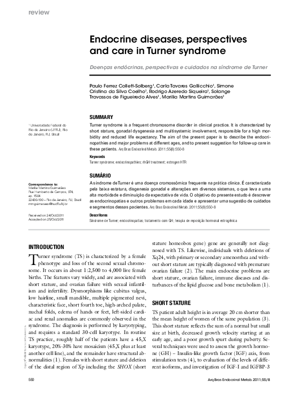(PDF) Endocrine diseases, perspectives and care in Turner syndrome