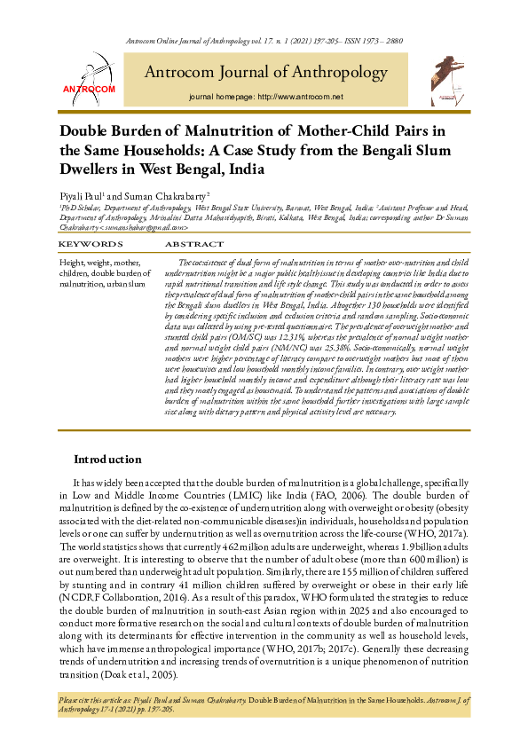 (PDF) Double Burden of Malnutrition of Mother-Child Pairs in the Same ...