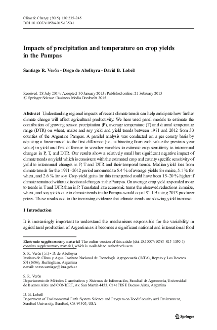 (PDF) Impacts of precipitation and temperature on crop yields in the Pampas
