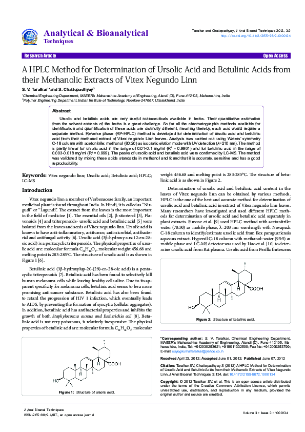 (PDF) A HPLC Method for Determination of Ursolic Acid and Betulinic ...