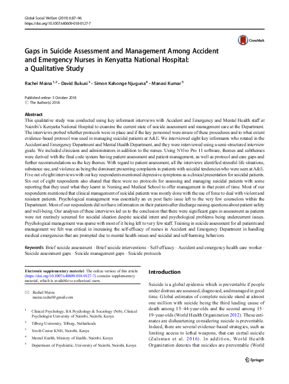 (PDF) Gaps in Suicide Assessment and Management Among Accident and ...