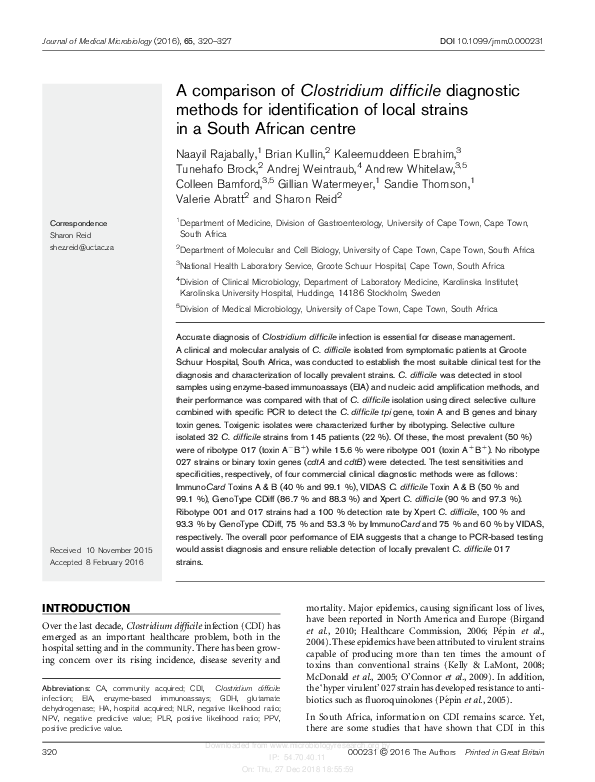 (PDF) A comparison of Clostridium difficile diagnostic methods for ...