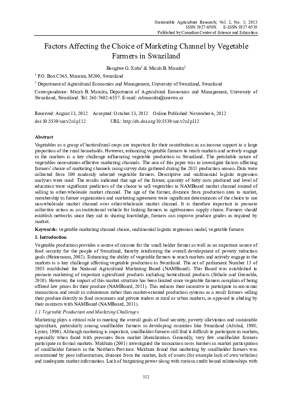 (PDF) Factors Affecting the Choice of Marketing Channel by Vegetable ...