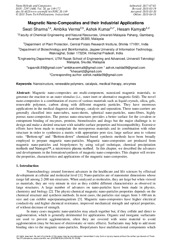(PDF) Magnetic Nano-Composites and their Industrial Applications