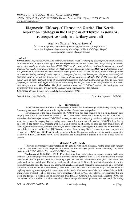 (PDF) Diagnostic Efficacy of Ultrasound Guided Fine Needle Aspiration ...