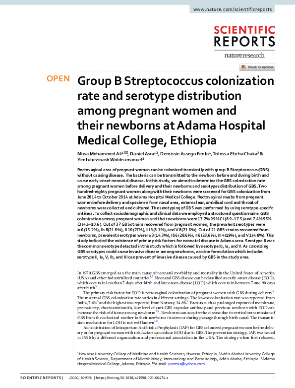 (PDF) Group B Streptococcus colonization rate and serotype distribution ...